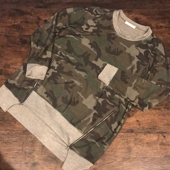 Camo Knit Zipper Long Sleeve Top - Picture 3 of 3